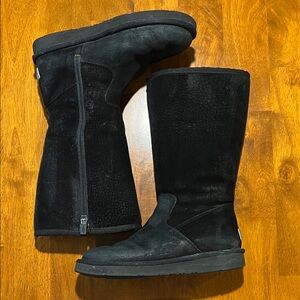 UGG Classic Tall Black Suede Boots with Metal Logo US Women's Size 7